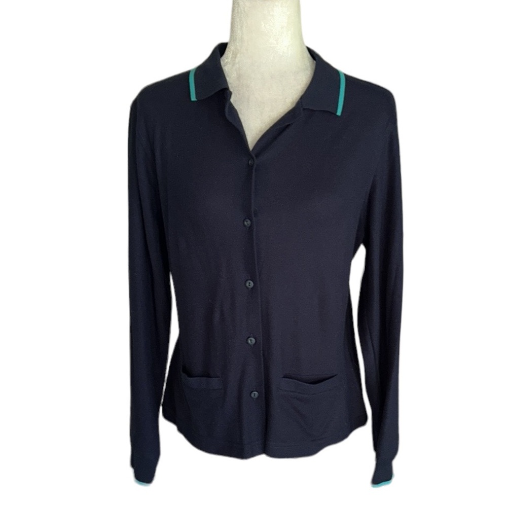 NWT TAIL Tennis Golf Navy Blue Pique Knit Button Down Polo Collar Cardigan - M